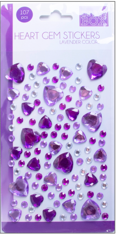 107 PC Heart Gem Stickers - Lavender